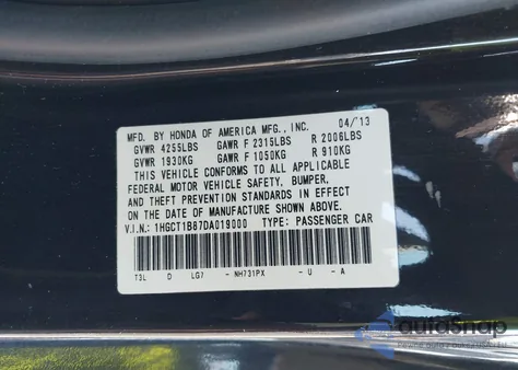 2013 Honda Accord Ex-L из США, поврежденный, VIN 1HGCT1B87DA019000